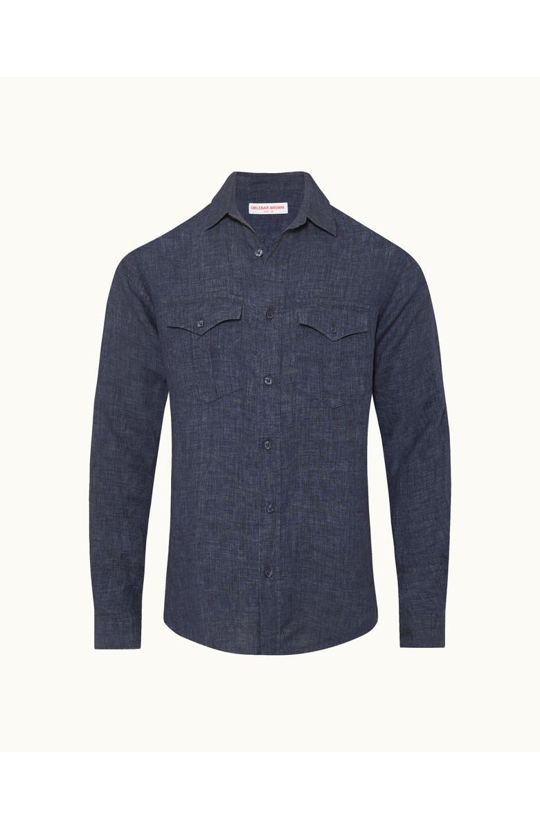 Orlebar Brown Colburn Lino Tailored Fit Linen Shirt with Chest Pockets, Alternate, color, Night Iris