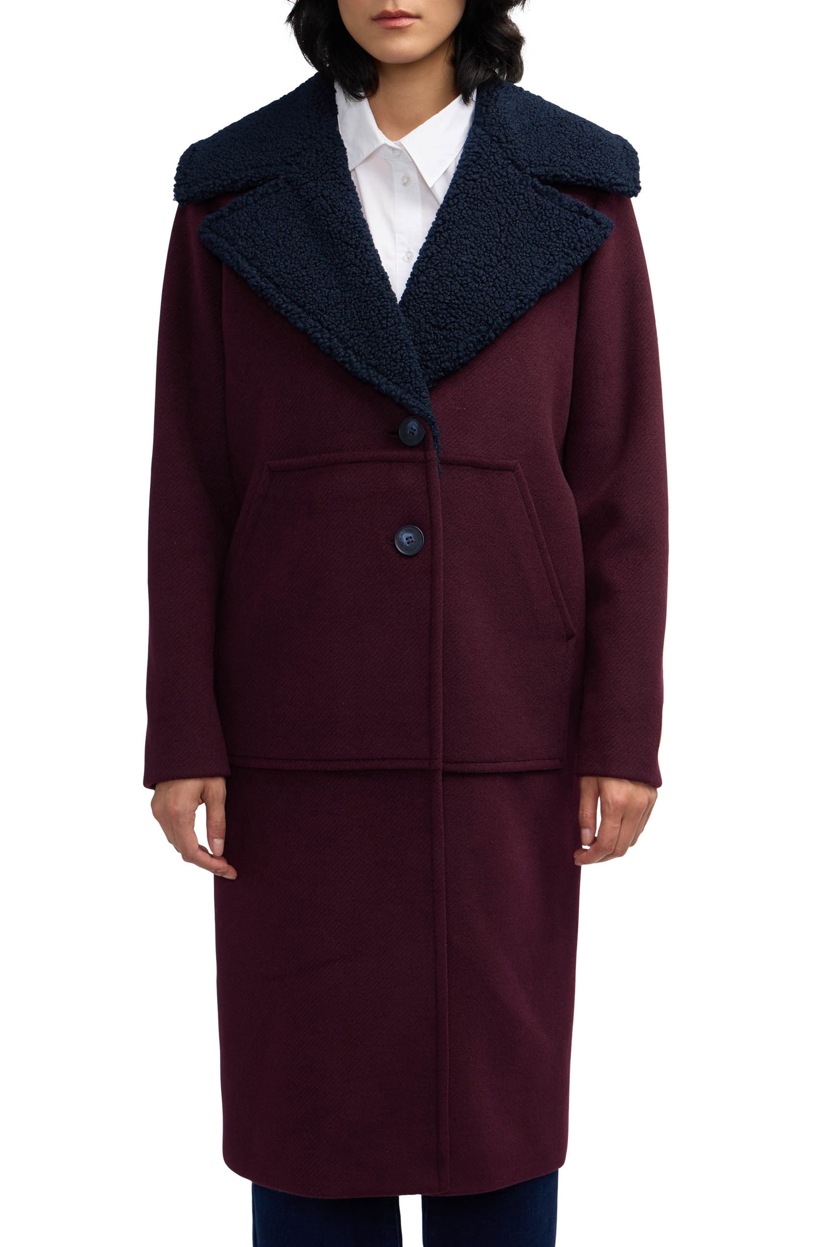 Scotch & Soda Alida Faux Shearling Collar Overcoat