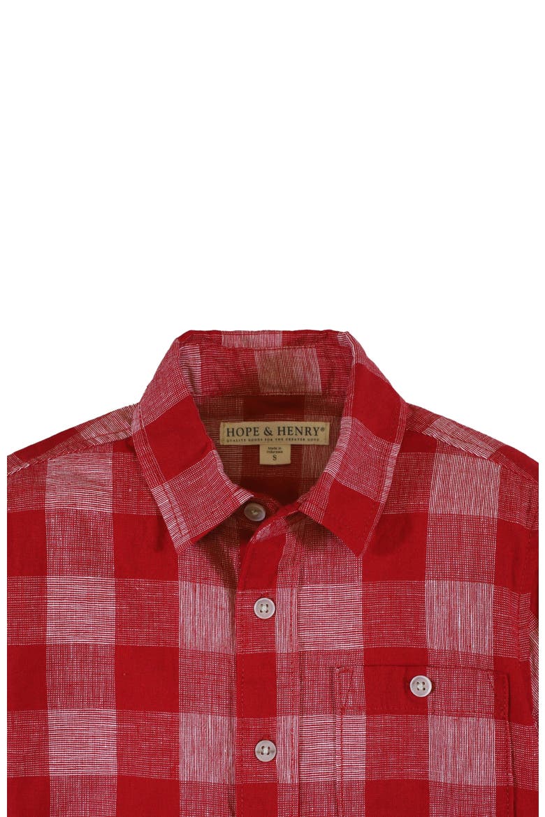 Boys' Linen Short Sleeve Button Down Shirt, Kids, Alternate, color, Red Pencil Check Linen