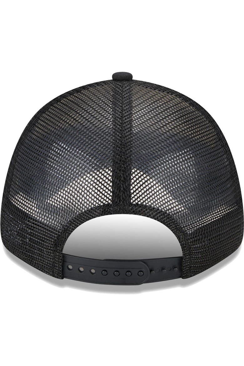Men's New Era Brooklyn Nets Black Stripes 9FORTY Trucker Snapback Hat, Alternate, color, Black