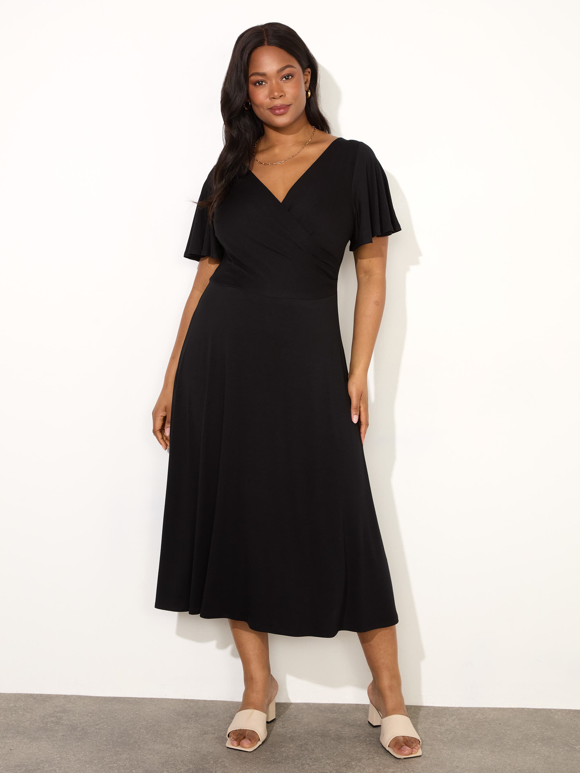flutter sleeve jersey dress Live Unlimited Ditsy Wrap (Women) NOV-DROP-1