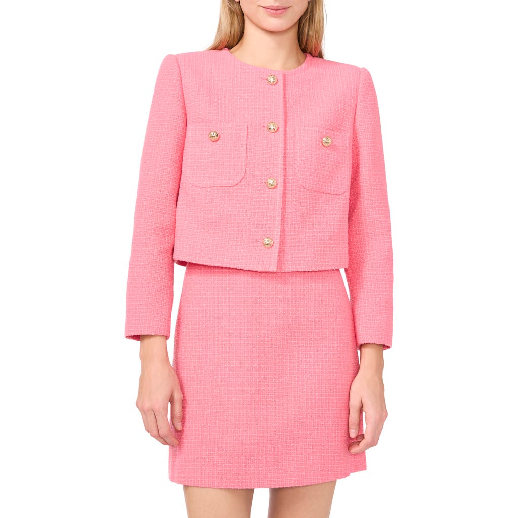 Cece Collarless Tweed Jacket In Multi