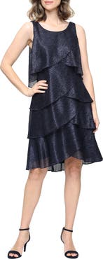 SL FASHIONS Metallic Ruffle Sleeveless Cocktail Dress