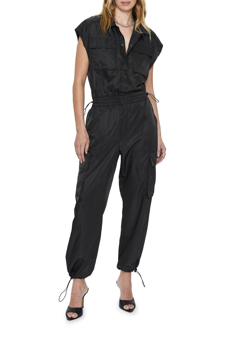 Jade Smocked Waist Utility Jumpsuit, Main, color, BLACK