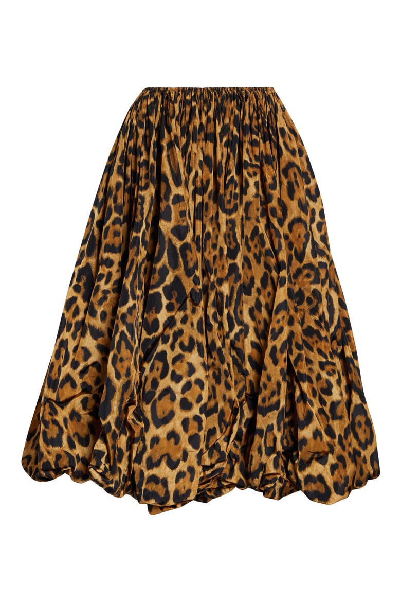 Animal Print Nylon Taffeta Bubble Midi Skirt, Main, color, NOIR/ CARAMEL