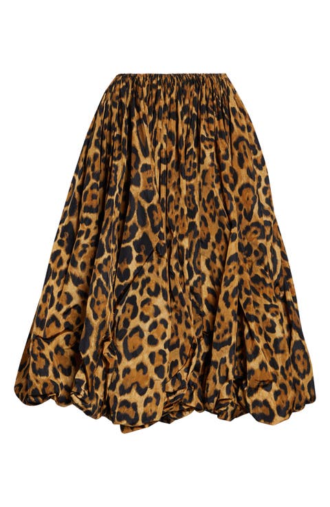 Animal Print Nylon Taffeta Bubble Midi Skirt