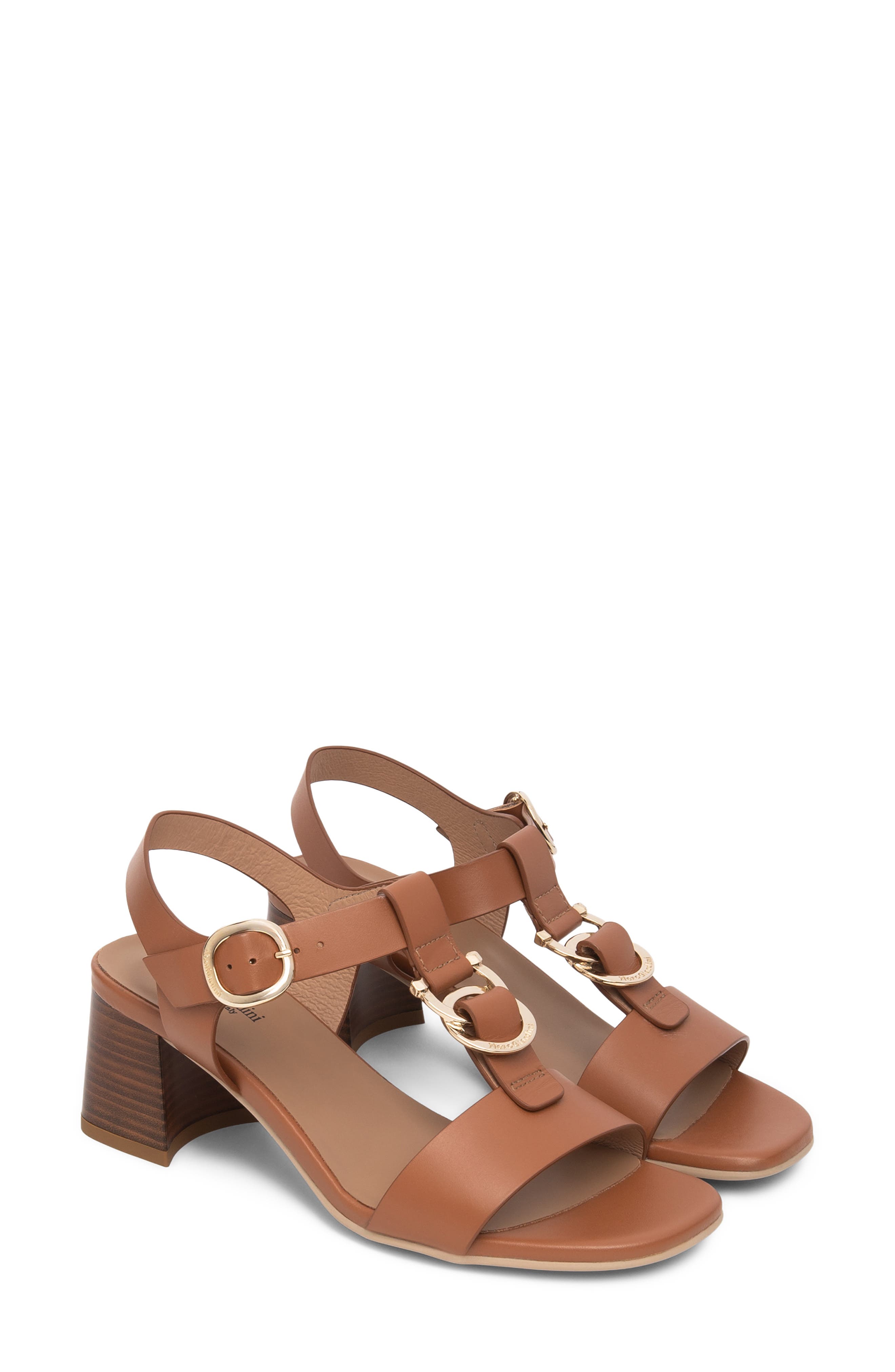 NeroGiardini T-Strap Block Heel Sandal, Main, color, Cognac