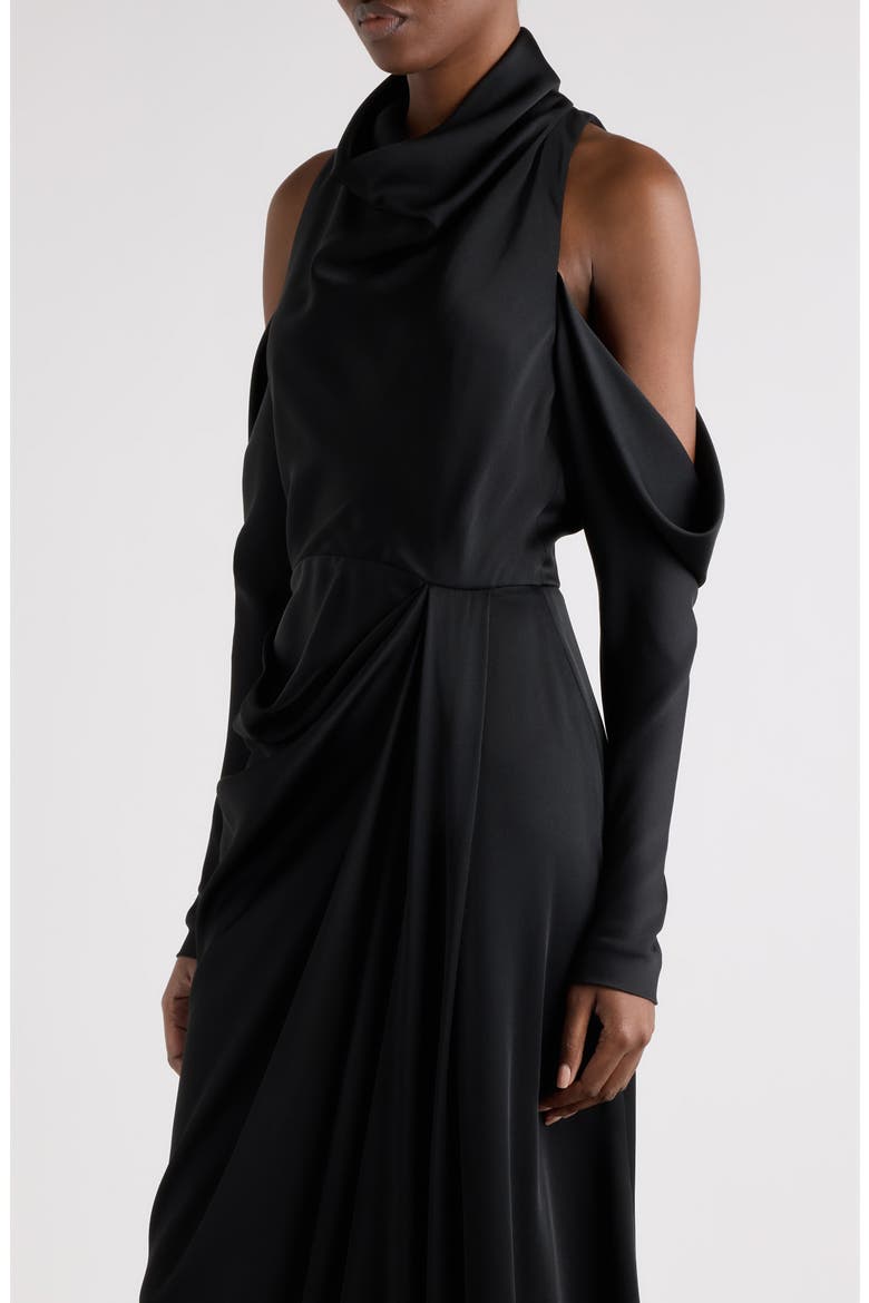 Draped Cold Shoulder Column Gown, Alternate, color, BLACK