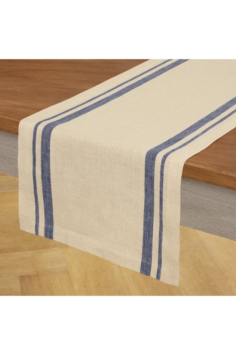 Linen Table Runner - French Stripe, Alternate, color, Navy and Natural