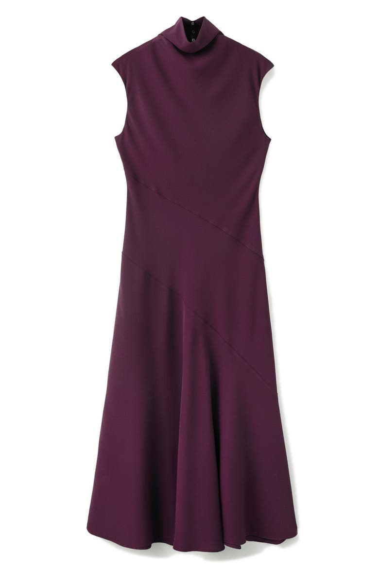 Drape Mock Neck Sleeveless Midi Dress, Alternate, color, WINE