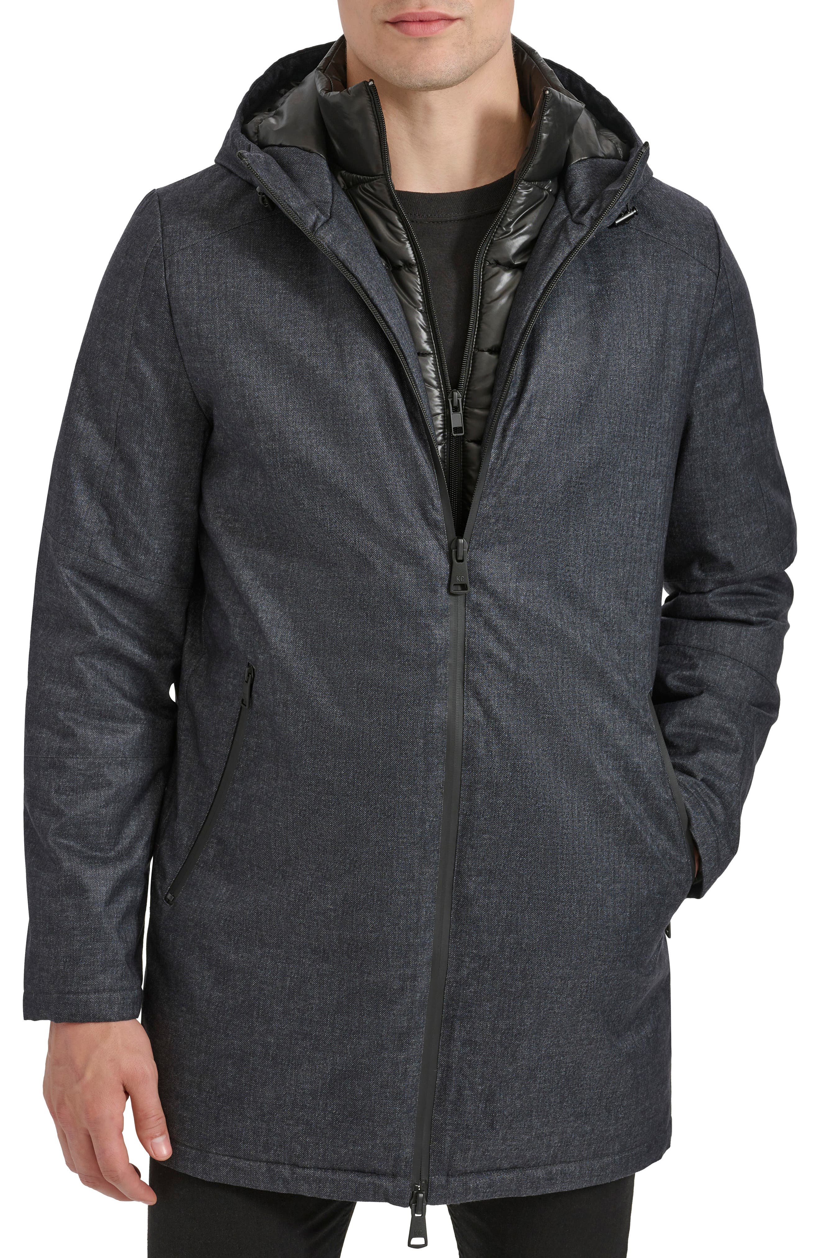 Kenneth Cole New York 925 Water Resistant Coat with Quilted Bib