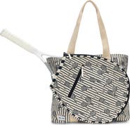 Ame & Lulu Court Classic Tennis Tote/ Navy Raquet Stripes