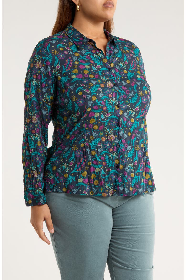 Larissa Printed Organic Cotton Button-Up Shirt, Alternate, color, ILLUMINATED GARDEN ONYX
