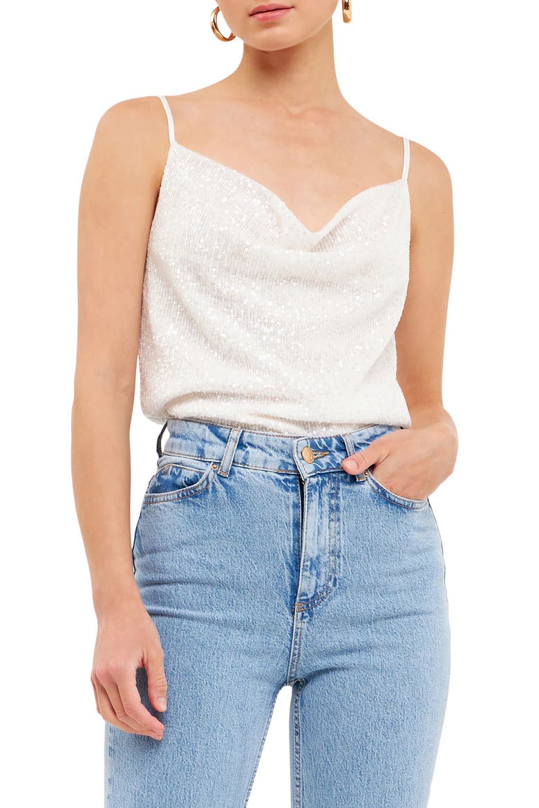 Sequins Cowl Neck Camisole, Main, color, WHITE