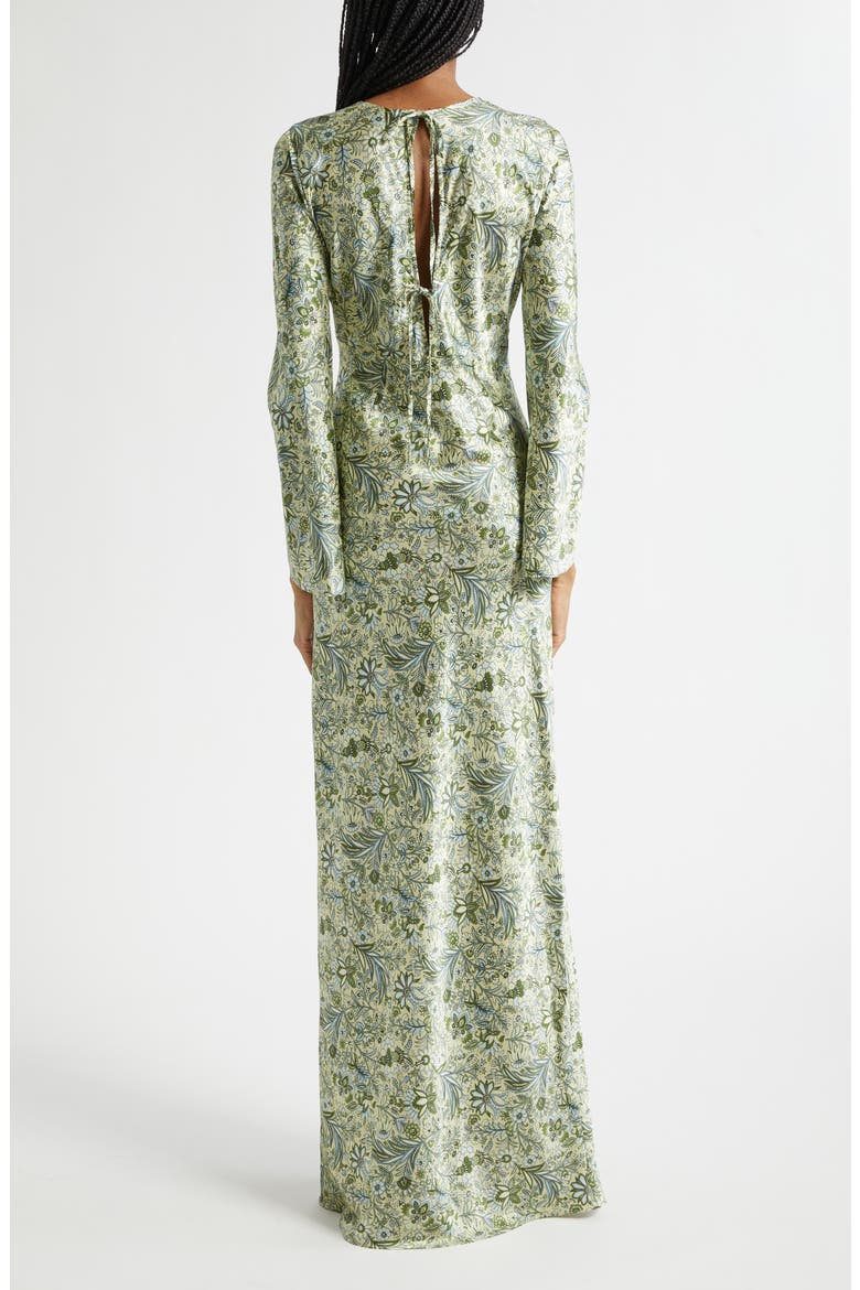 Gemma Paisley Floral Long Sleeve Satin Maxi Dress, Alternate, color, LIGHT PISTACHIO MULTI