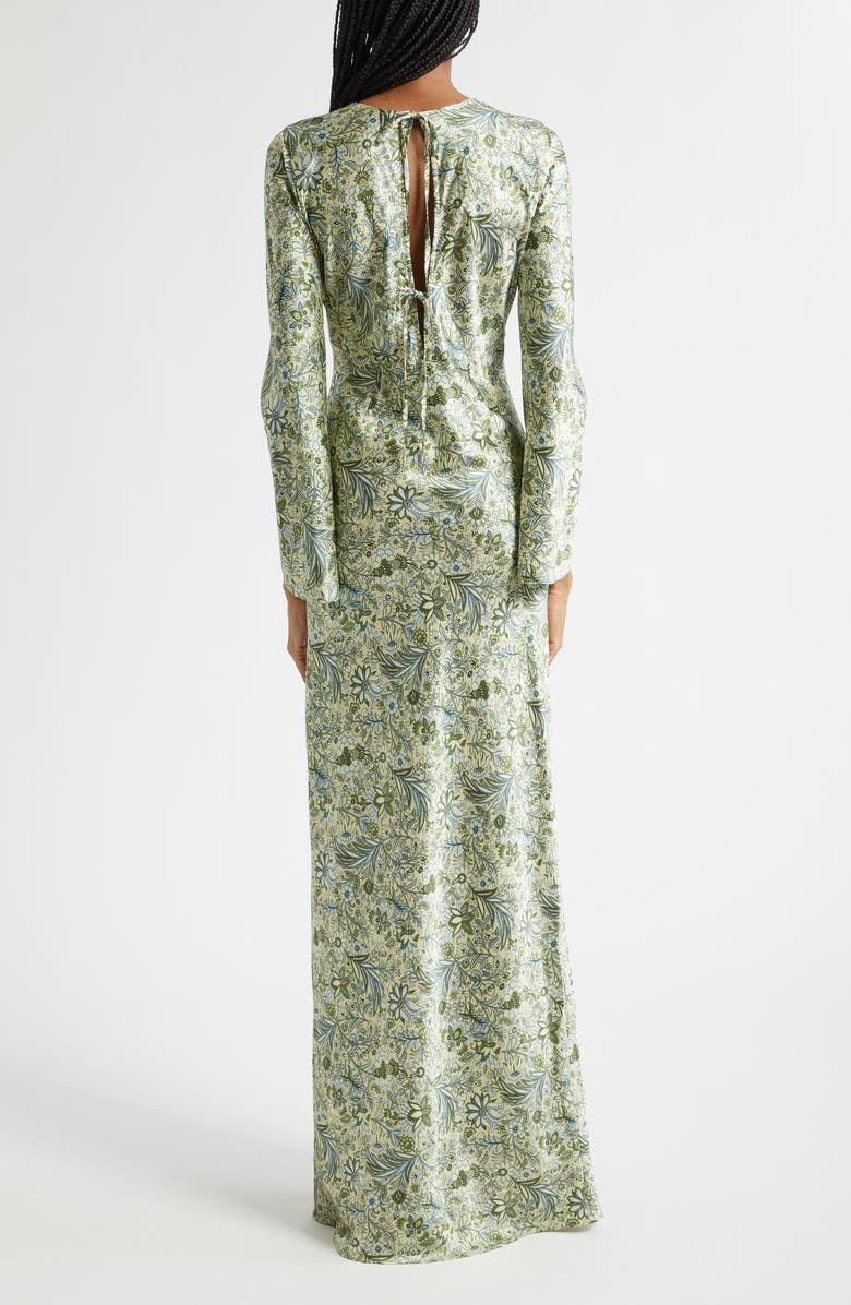 Veronica Beard Gemma Paisley Floral Long Sleeve Satin Maxi Dress, Alternate, color, Light Pistachio Multi