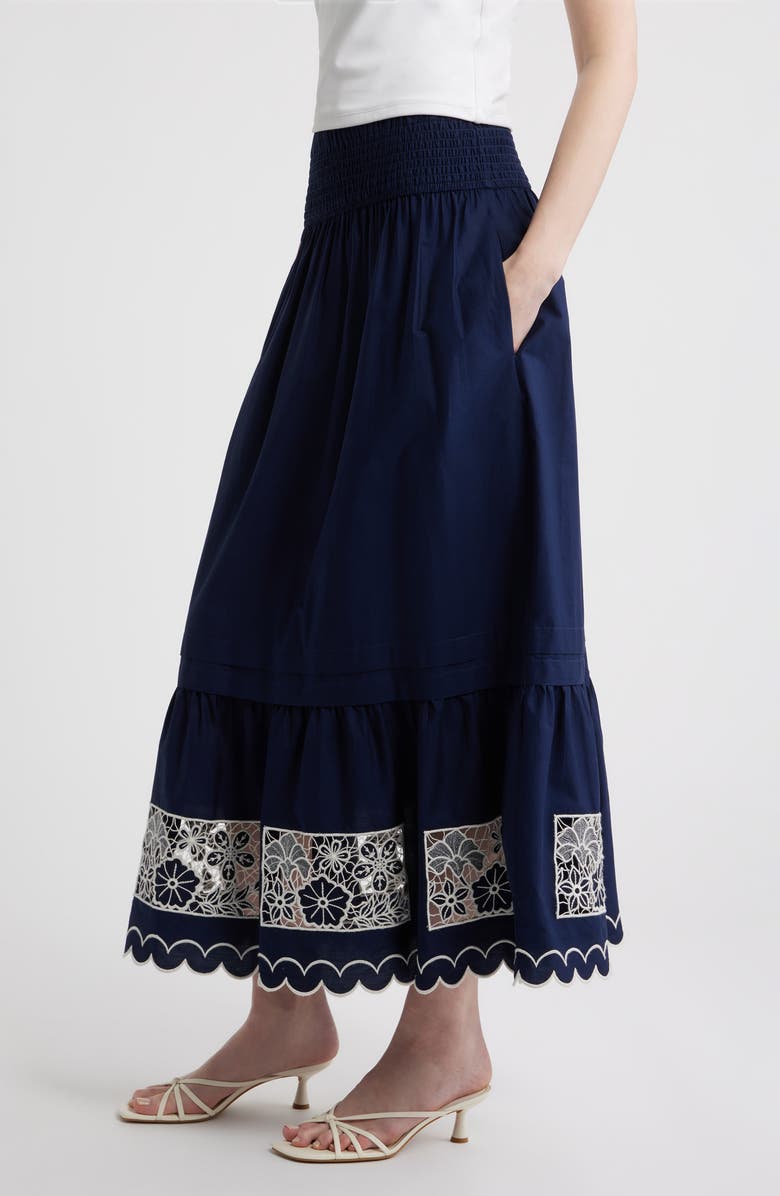 LOVE THE LABEL Nolan Embroidered Maxi Skirt, Alternate, color, Navy W White Embroidery