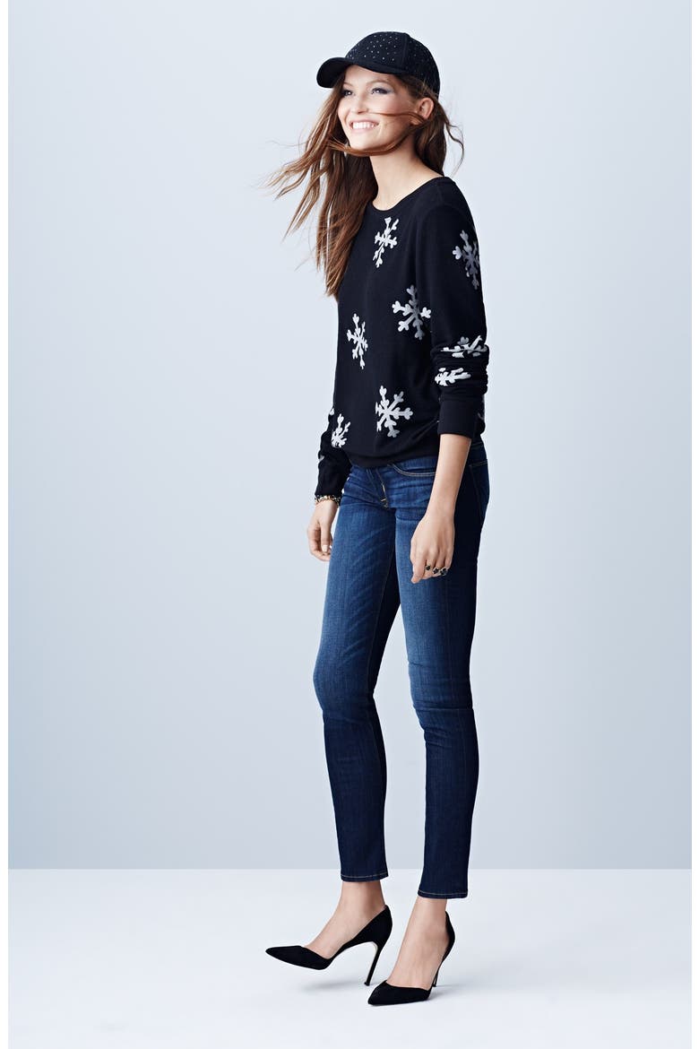 'Snowflake' Baggy Beach Jumper Pullover, Alternate, color, JET BLACK