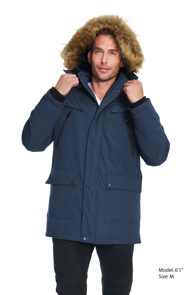 FRASER - Vegan Down Winter Parka with Removable Faux Fur, Alternate, color, NAVY