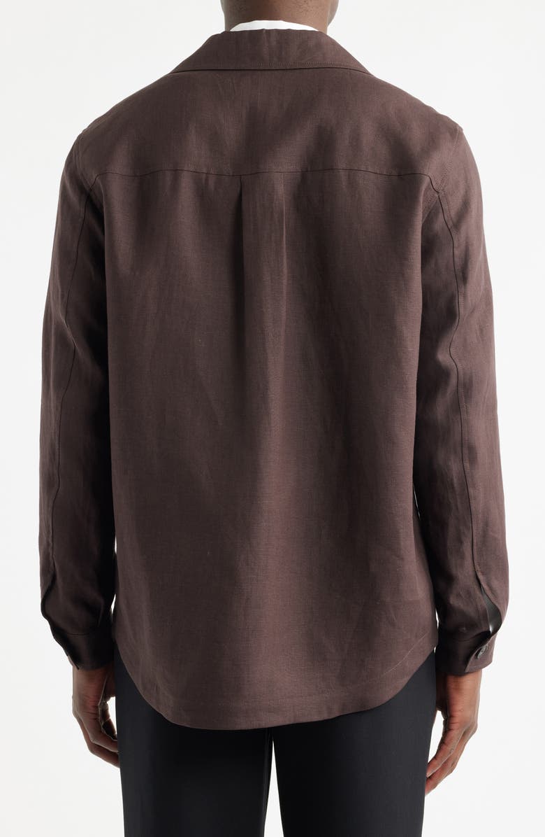 BOSS C-Carper Camp Collar Linen Button-Up Shirt, Alternate, color, Dark Brown