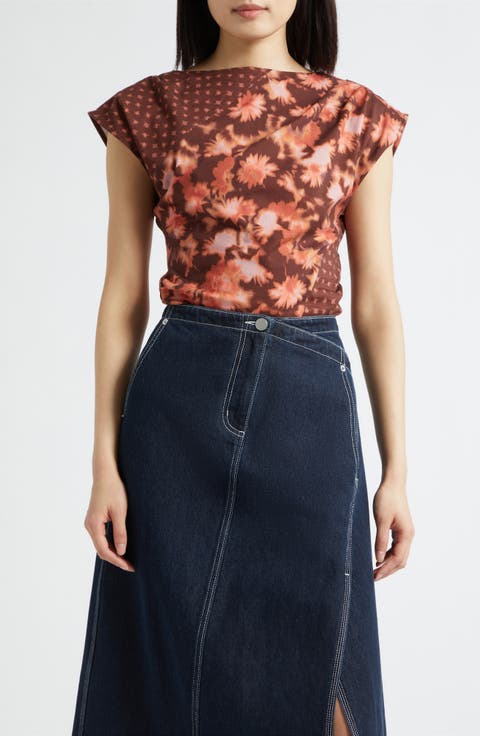 Desert Floral Patchwork Cap Sleeve Cotton Top