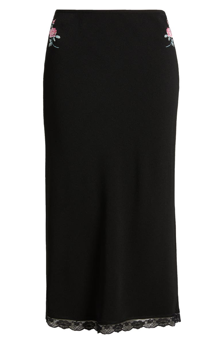 Bella Venice Rose Embroidered Midi Skirt, Alternate, color, Black