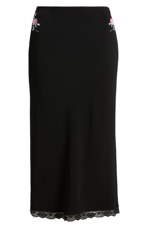 Bella Venice Rose Embroidered Midi Skirt In Black