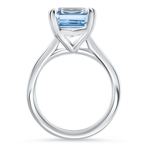 Bliss Diamond Emerald Cut Aquamarine Solitaire Sandi Ring Platinum 12mm Lab Grown