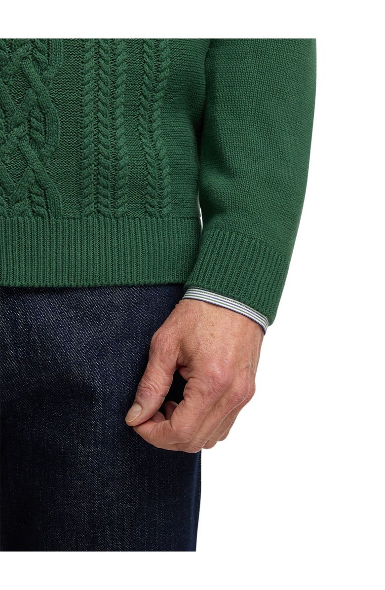 Paul Fredrick Cotton Cable Full Zip Mock Neck Sweater, Alternate, color, Green