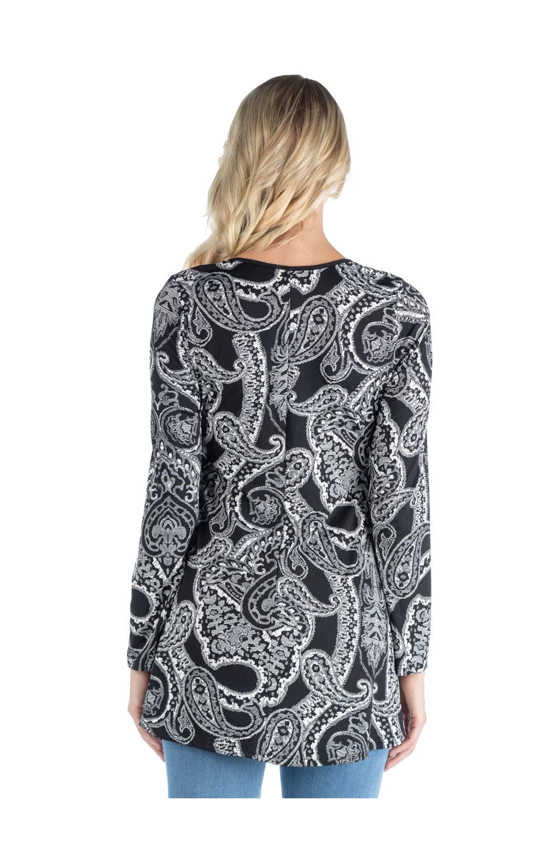 24seven Comfort Apparel Maternity Black Paisley Long Sleeve Tunic Top, Alternate, color, Black Multi