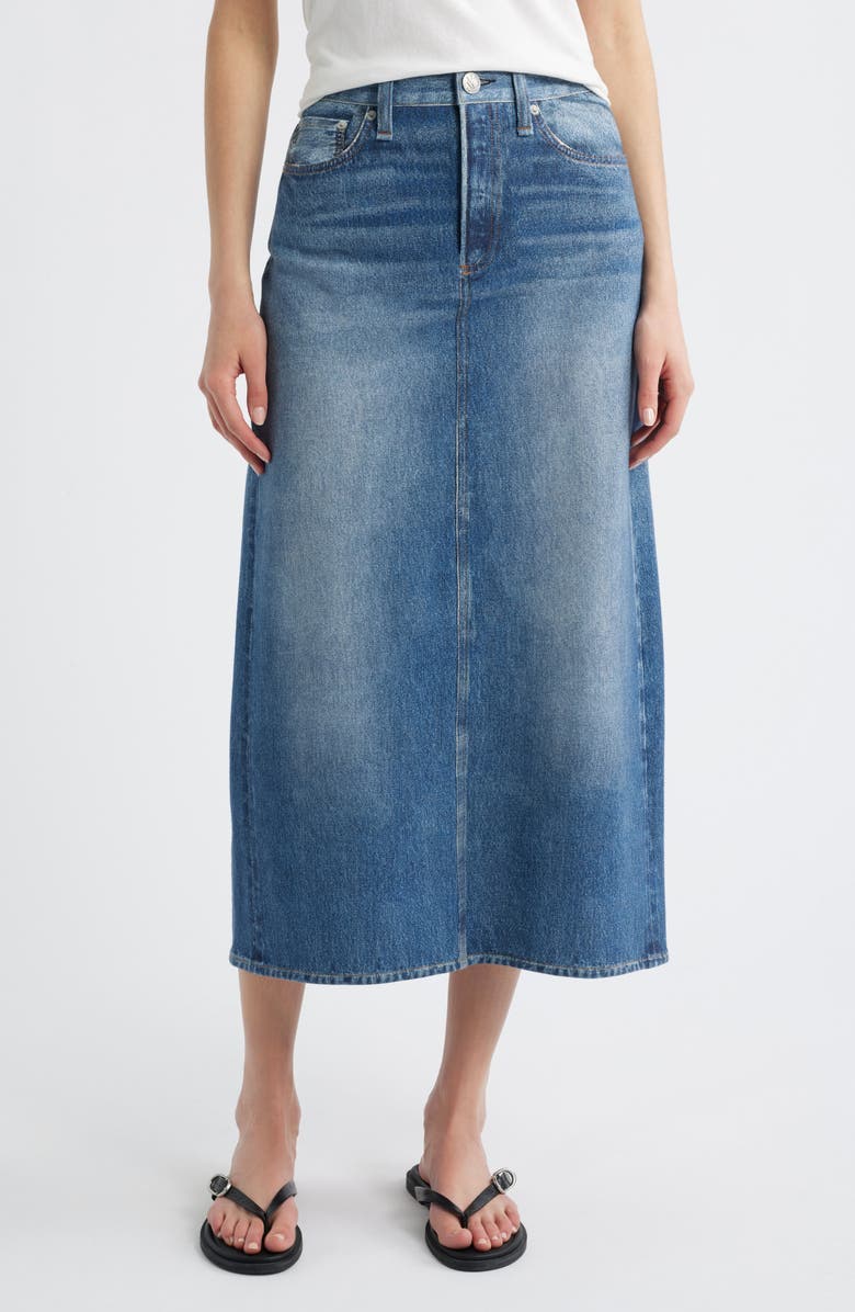 rag & bone Miramar Gillian Trompe l'Oeil Faux Denim Cotton Terry Midi Skirt, Main, color, 