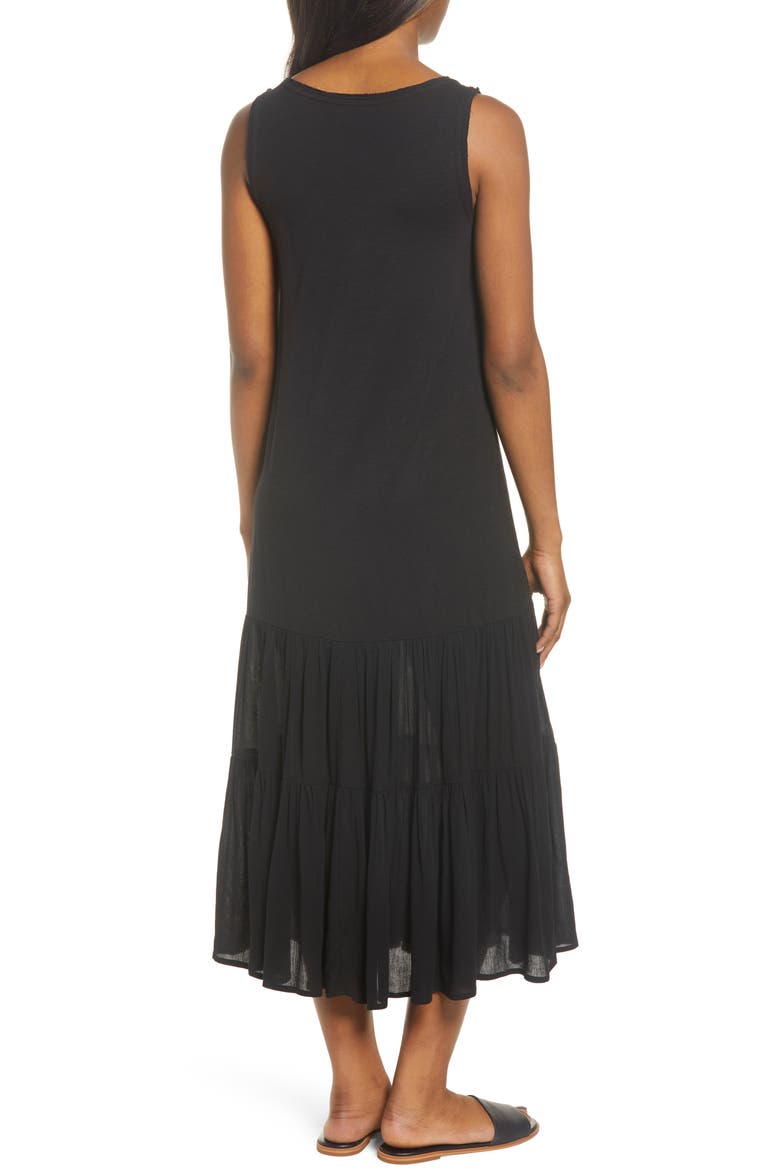 Mixed Media Drop Waist Maxi Dress, Alternate, color, BLACK