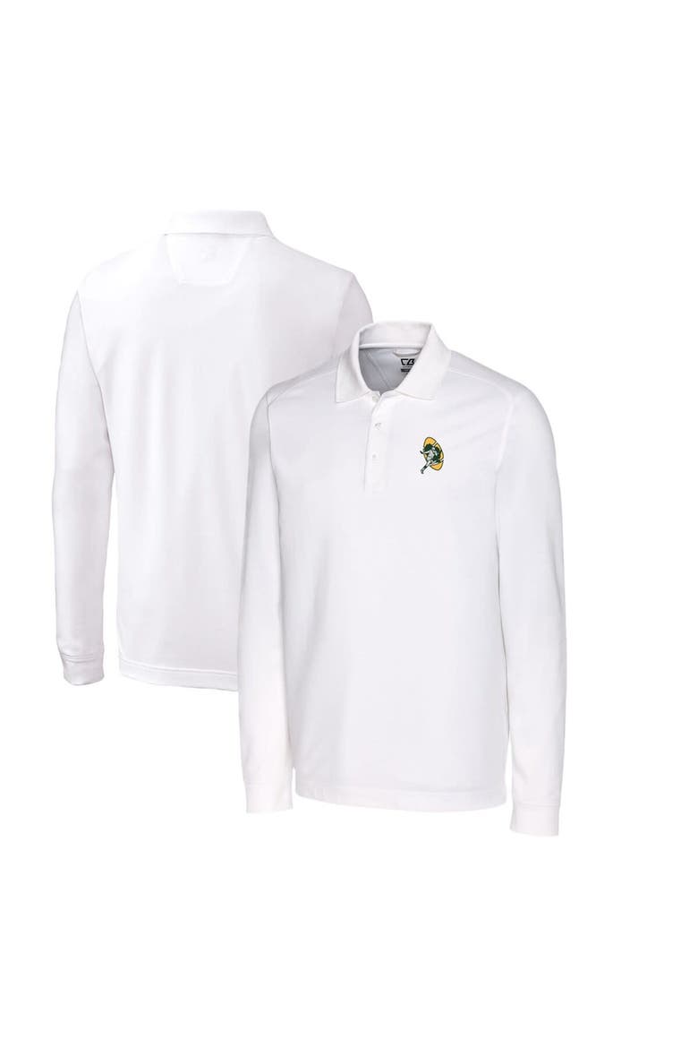 Men's Cutter & Buck White Green Bay Packers Advantage Tri-Blend Pique Long Sleeve Throwback Polo, Main, color, White