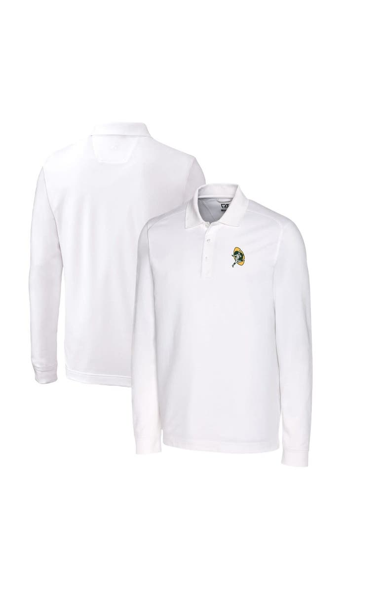 Cutter & Buck Men's Cutter & Buck White Green Bay Packers Advantage Tri-Blend Pique Long Sleeve Throwback Polo, Main, color, 