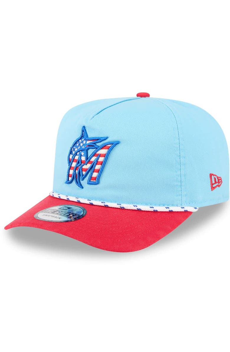 New Era Men's New Era Light Blue/Red Miami Marlins 2025 Fourth of July Golfer Snapback Hat, Main, color, Light Blue