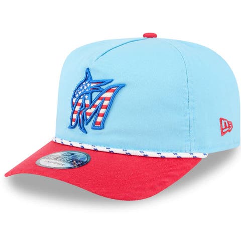 Men's New Era Light Blue/Red Miami Marlins 2025 Fourth of July Golfer Snapback Hat