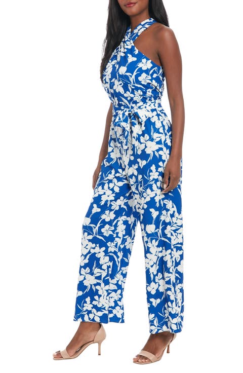 Floral Crossover Halter Neck Jumpsuit