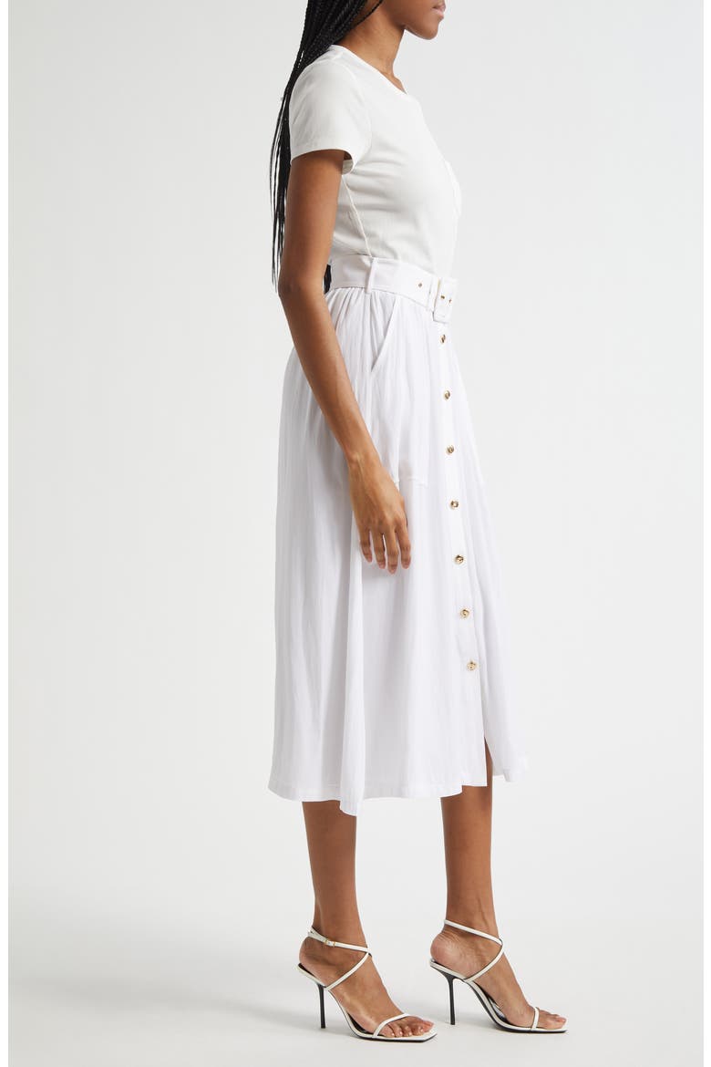 Sylvie Mixed Media Cotton Blend Dress, Alternate, color, IVORY