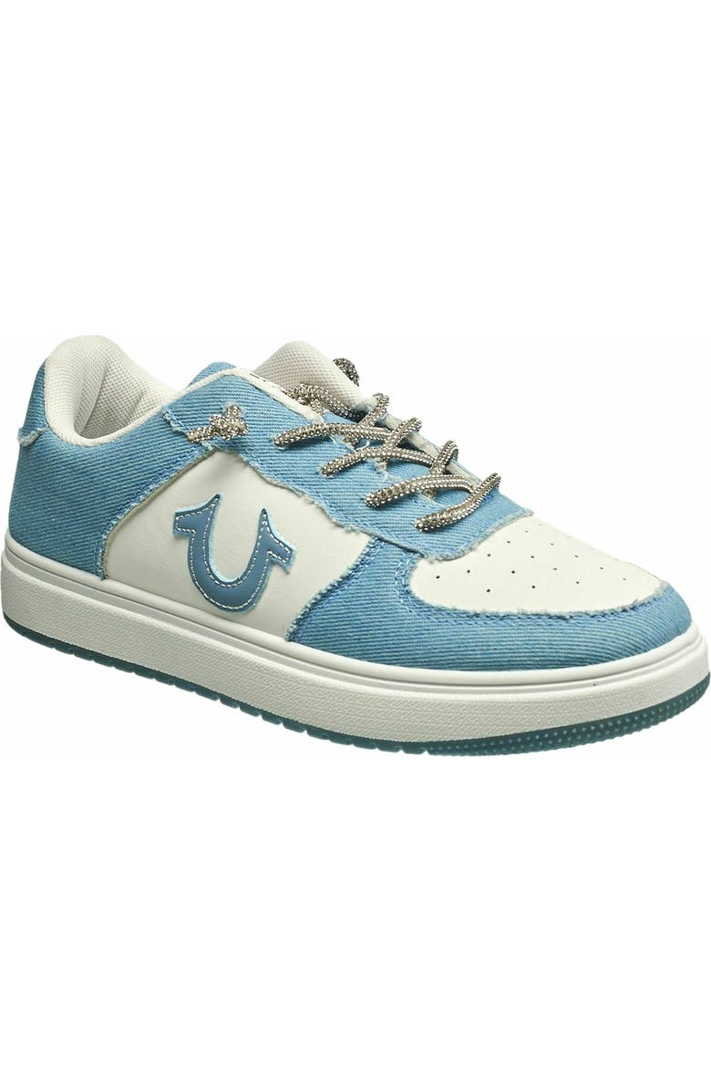 True Religion Ladies Allison Logo Sneaker, Main, color, Light Blue Multi