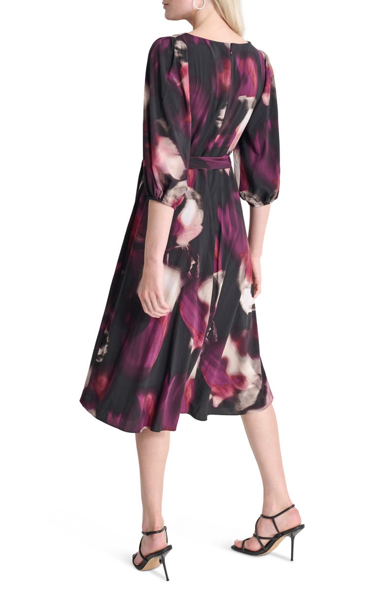 DKNY Surplice Three-Quarter Balloon Sleeve Midi Dress, Alternate, color, Raisin Mul