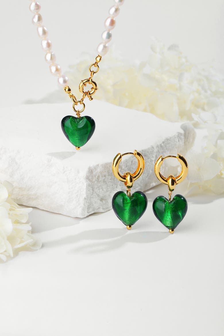 Esmée Glaze Heart Dangle Earrings, Alternate, color, Green