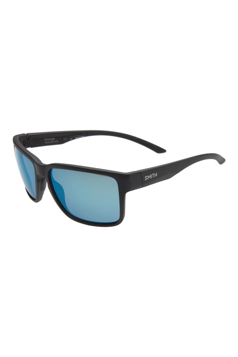 Emerge 60mm Polarized Rectangle Sunglasses, Alternate, color, MATTE BLACK / CHROMAPOP POLARIZED BLUE MIRROR