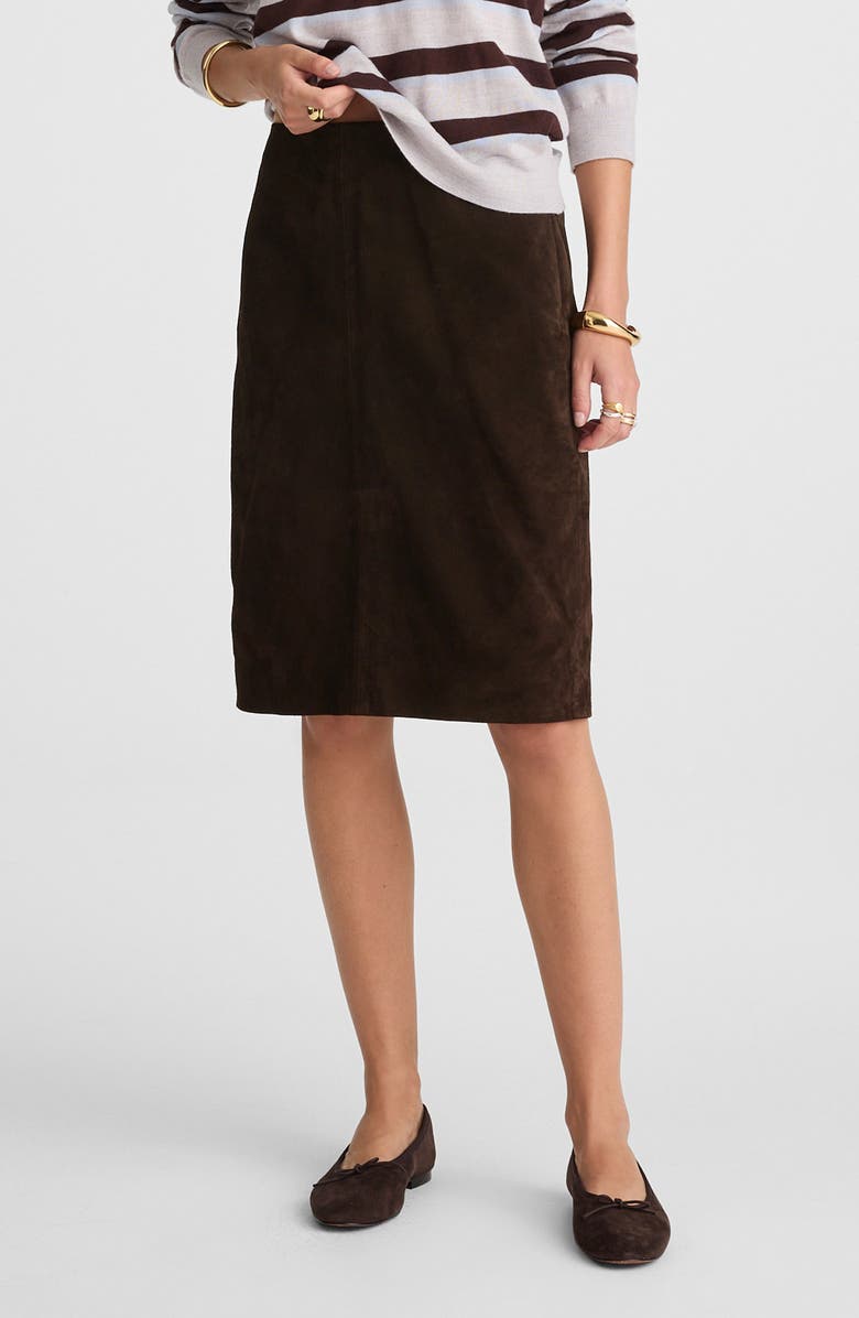 Madewell Suede Column Skirt, Main, color, Dark Carob
