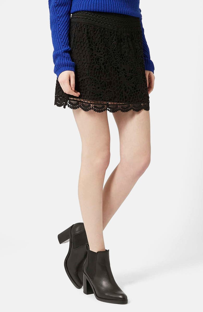 Topshop Crochet Miniskirt, Main, color,