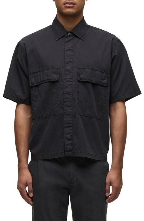 Utility Oversize Short Sleeve Cotton & Nylon Snap-Up Shirt