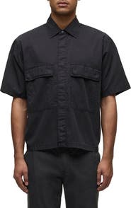 Hudson Jeans Utility Oversize Short Sleeve Cotton & Nylon Snap-Up Shirt