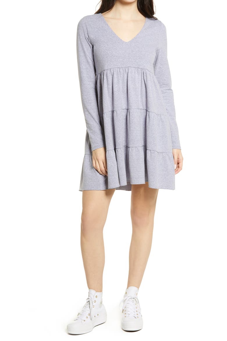 Tiered Long Sleeve Knit Dress, Main, color, BLUE FOREVER