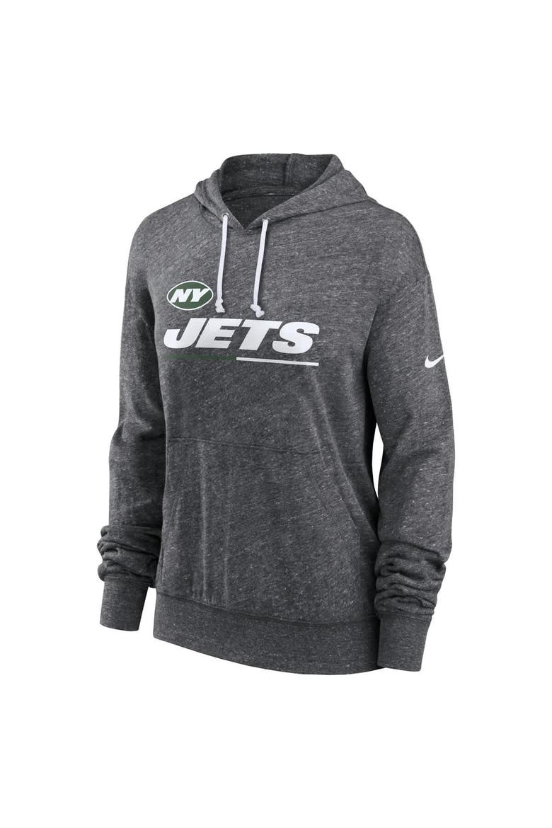 Women's Nike Heather Charcoal New York Jets Team Spirit Gym Vintage Lightweight Hoodie Top, Alternate, color, Heather Charcoal