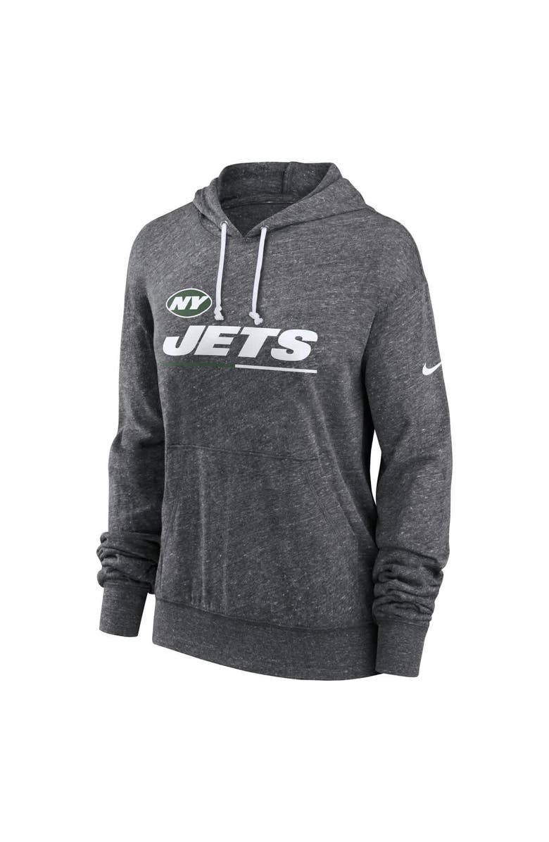 Nike Women's Nike Heather Charcoal New York Jets Team Spirit Gym Vintage Lightweight Hoodie Top, Alternate, color, Heather Charcoal