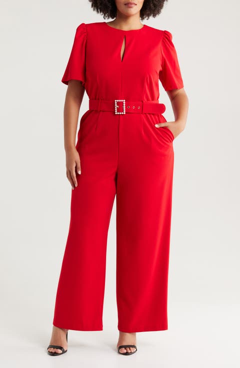 Belted Keyhole Neck Jumpsuit (Plus)